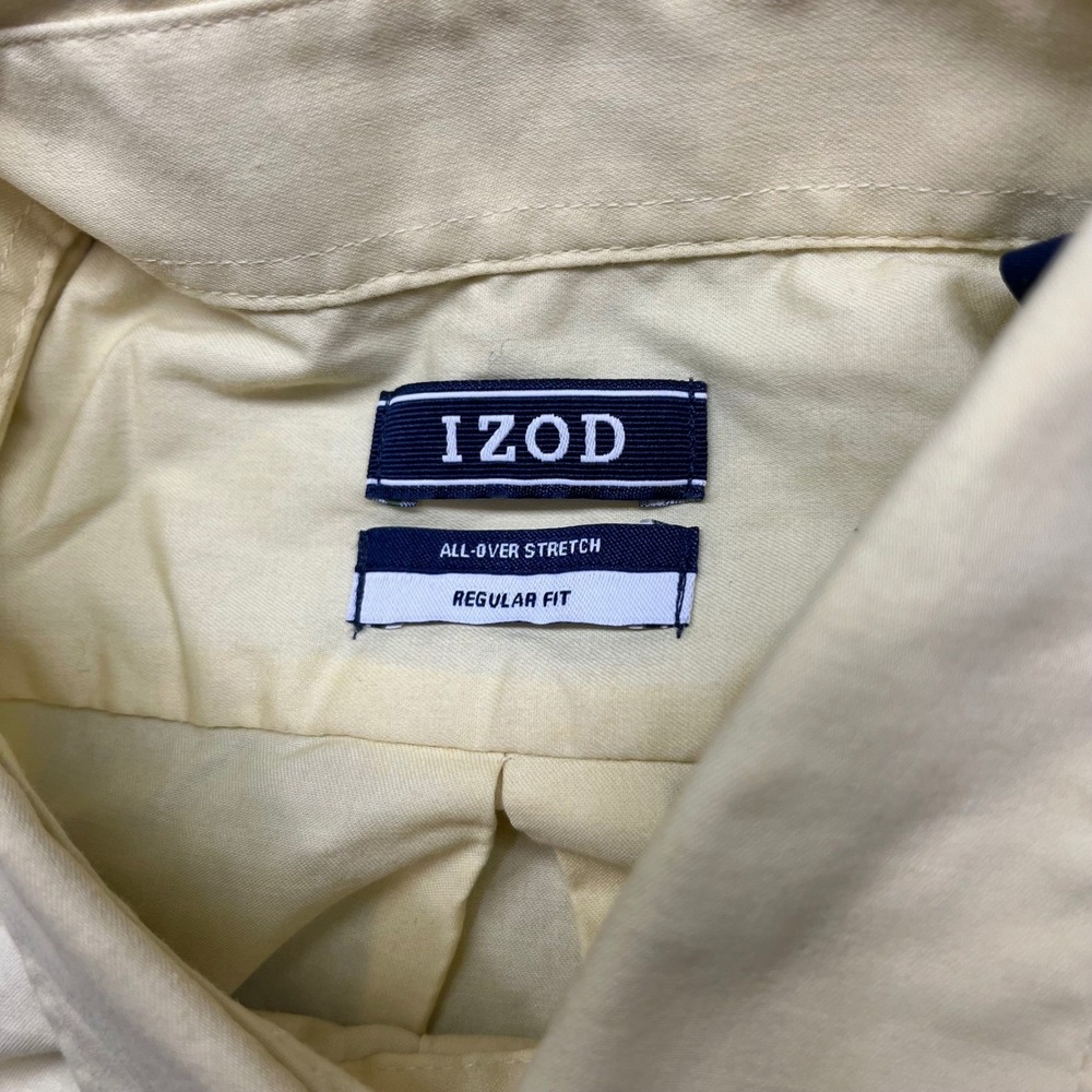 IZOD Dress Shirt Mens Large 16-16.5 32/33 Yellow All-Over Stretch Oeko Tex - Picture 4 of 16